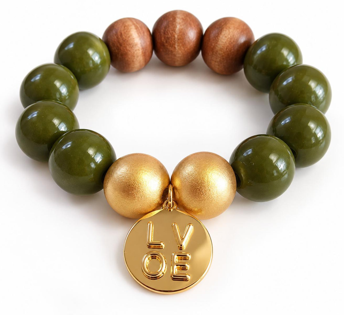 Statement Armband Olive & Gold mit LOVE-Anhänger