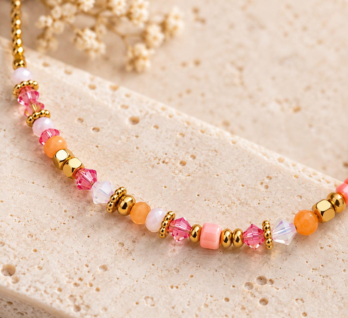 Kette Rosé & Gold – Koralle, Achat, Swarovski & Hämatit