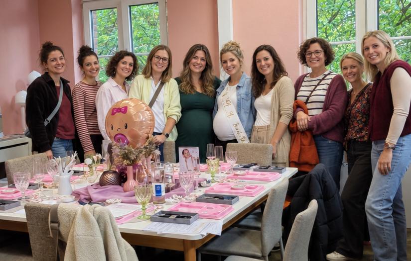 Teilnehmerinnen einer Baby Shower beim gemeinsamen Schmuck-Workshop in Dorsten